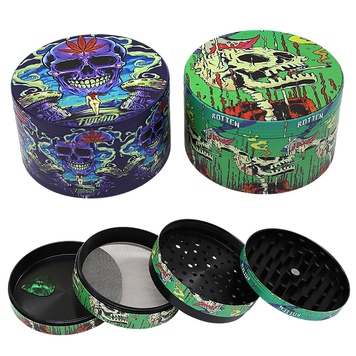 Crushers Mixed Printed Designs Zinc Alloy 4 Part Grinder (GR540) | 110mm | Assorted Colors product image